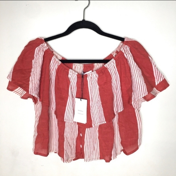 NWT Faithful the Brand Salerno Crop Off The Shoulder Stripe Top - Picture 7 of 10